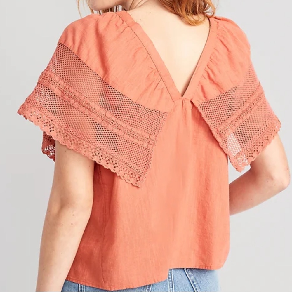 Old Navy Crochet Flutter-Sleeve Swing Top for Women Terra Cotta size Large
